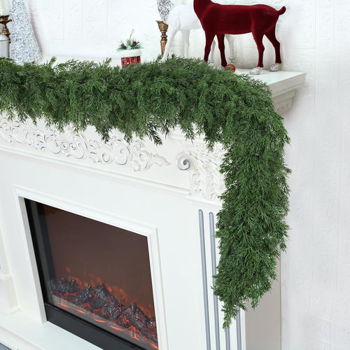 72 Inch Christmas Garland Soft Bendable Realistic Artificial Cedar Pine Green Xmas Mantle Garland for Staircase with Gift Box Garlands for Decoration Christmas Fireplace Porch Table Home Yard Decor