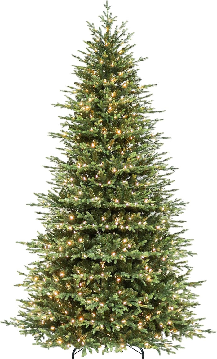 Hykolity 7.5 ft Prelit Artificial Christmas Tree, 2933 PE&PVC Branch Tips, 450 Warm White LED Lights, Metal Stand and Hinged Branches