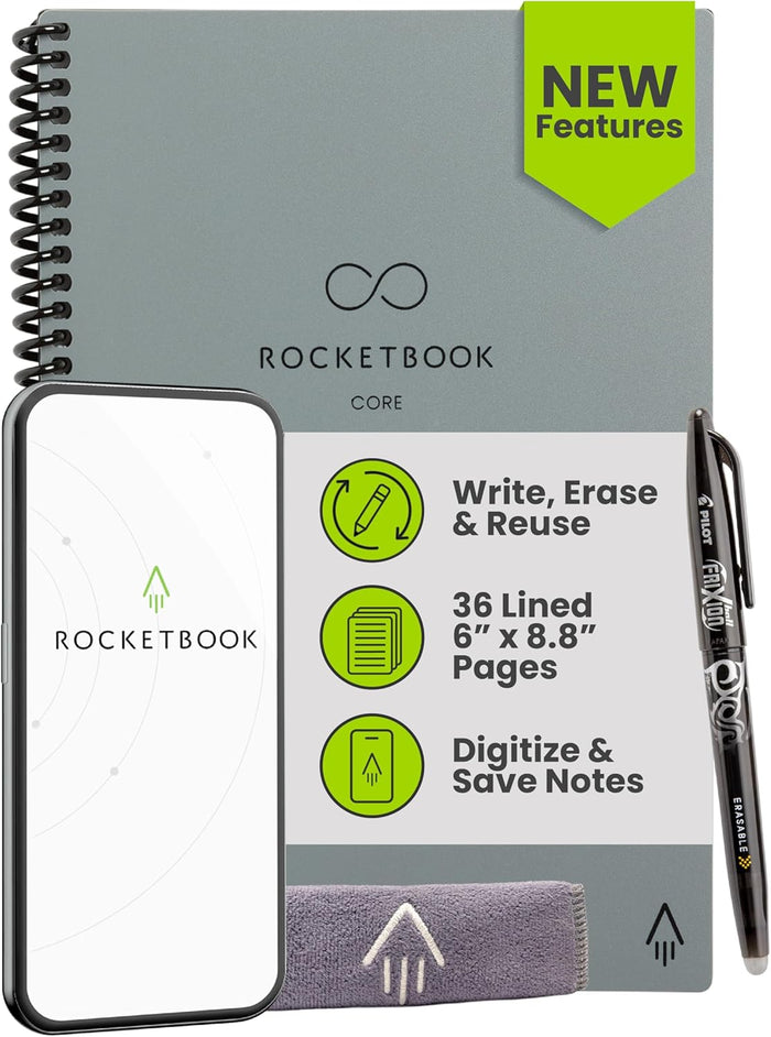 Rocketbook Core Reusable Smart Notebook, Lined Pages For School, Work and Creative Projects, Letter Size 8.5x11, Blue - Premium
