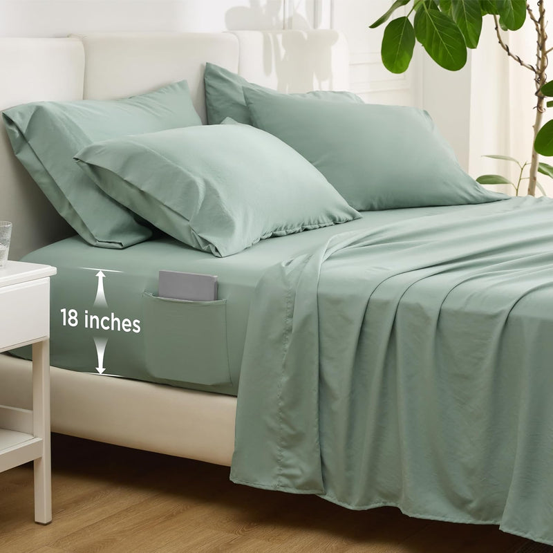 Bedsure Deep Pocket King Sheet Set - 6 Piece, Prewashed Ultra-Soft King Size Sheets Set, Fits Mattresses Up to 18 Inches Thick, Breathable & Secure Fit, Hotel Luxury Bedding, Grey
