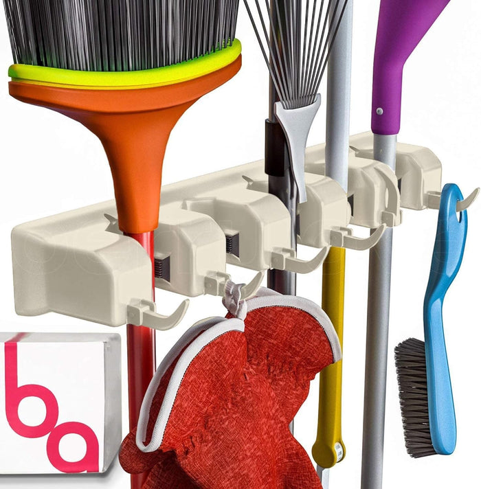 EXTRA GRIP Mop & Broom Holder Wall Mount - Wall Hanging Garden Tool & Utility Closet Organizer, Mop & Broom Hook, Broom Hanger Wall Mount, Mop Broom Organizer, Wall Mounted Broom Rack Mop Storage