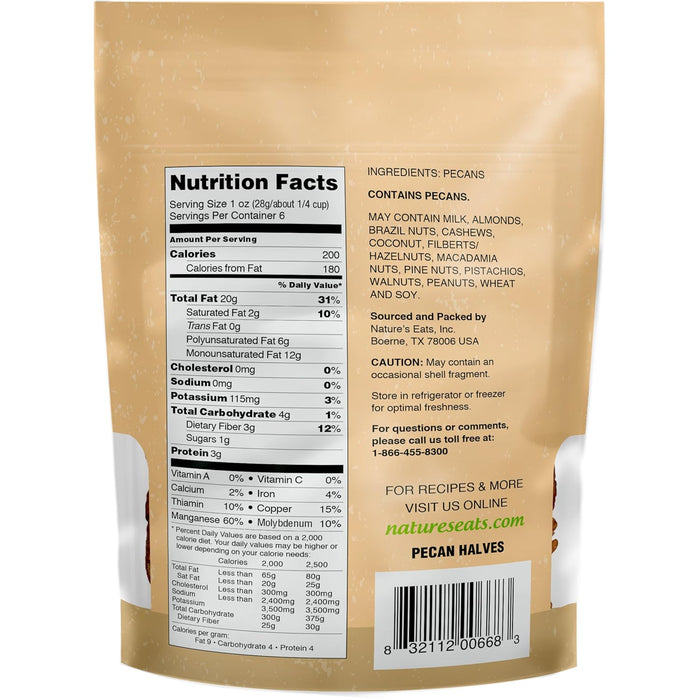 Nature's Eats Pecan Halves, 6 Ounce