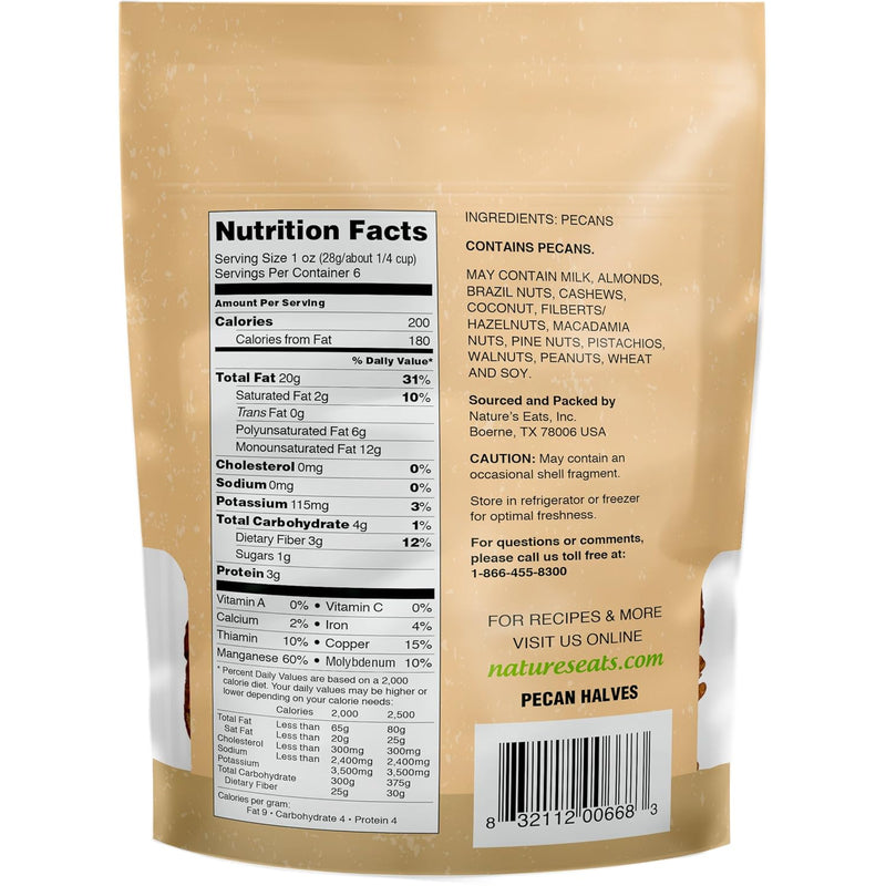 Nature's Eats Pecan Halves, 6 Ounce