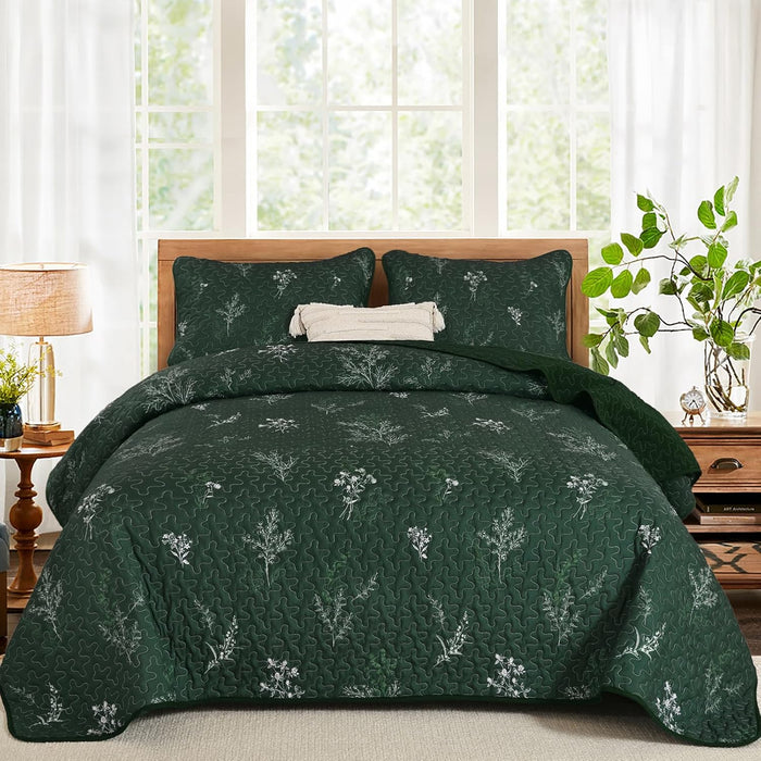 Drucon Burnt Orange Quilt Set King Size Branch Bedspread Coverlet Set, Terracotta Botanical Floral Pattern Quilted Bedding Set 3 Piece Lightweight Microfiber Bed Cover for All Season (104''x90'')