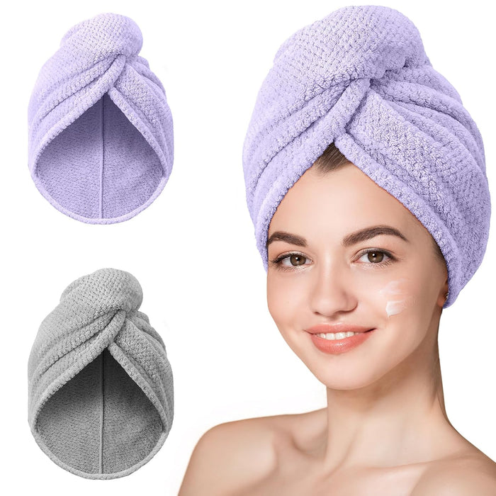 Hicober Microfiber Hair Towel Wrap, Fast Drying Hair Towels for Women, Soft Lightweight Quick Dry Turban for Curly & Long Hair–3 Pack(Blue/Grey/Pink)