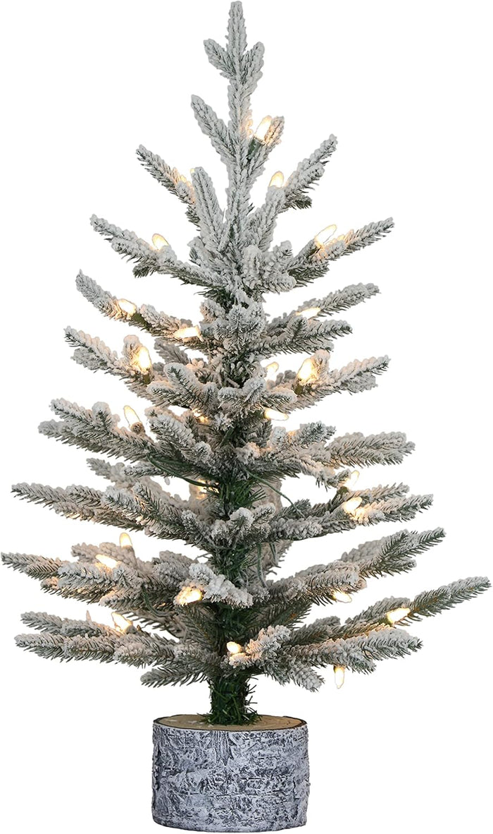 Puleo International 4.5 Foot Pre-Lit Potted Flocked Arctic Fir Artificial Christmas Tree with 70 UL-Listed Clear Lights
