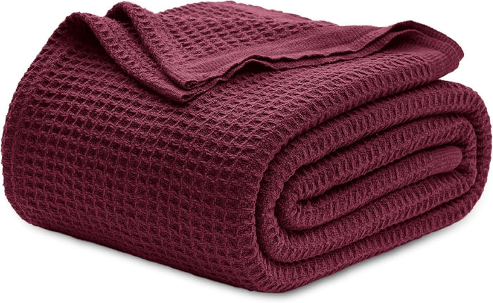 Bedsure Gentlesoft 100% Cotton Blanket King Size for Bed - Breathable and Soft, Thick Cozy Waffle Weave Christmas Blanket Gift for Women, Khaki (a Little Bit Yellow), 104x90 inches
