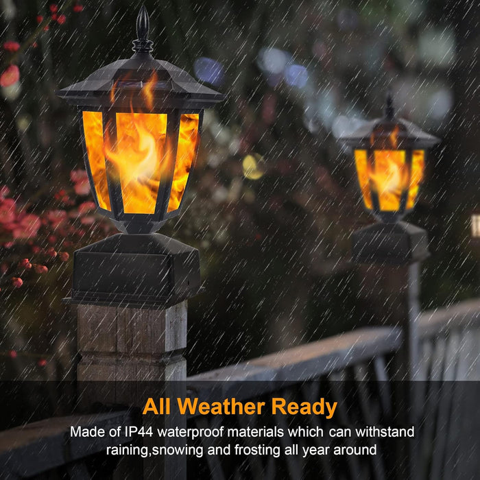 Dynaming Solar Flame Post Lights, Fence Post Cap Lights, LED Lantern, Fit 4x4, 5x5 or 6x6 Wooden Posts