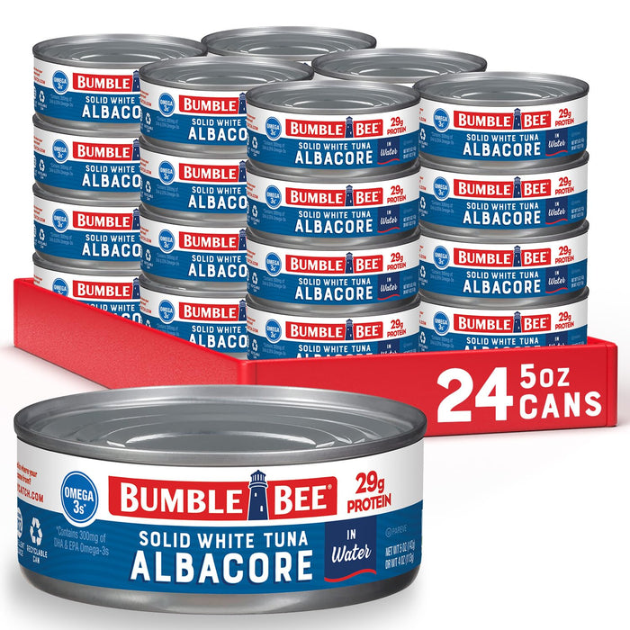 Bumble Bee Solid White Albacore Tuna in Water, 5 oz Can (Pack of 4) - Wild Caught Tuna - 29g Protein per Serving, High in Omega-3s - Non-GMO Project Verified, Gluten Free, Kosher