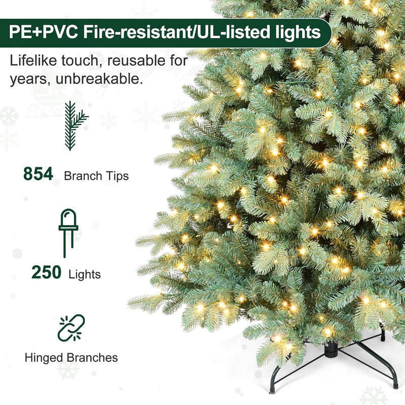 5ft Prelit Artificial Christmas Tree, Blue Spruce Xmas Tree with Hinged Branches for Easy Setup, Halloween Trees Tips with Lights for Home & Office Holiday Christmas Decor