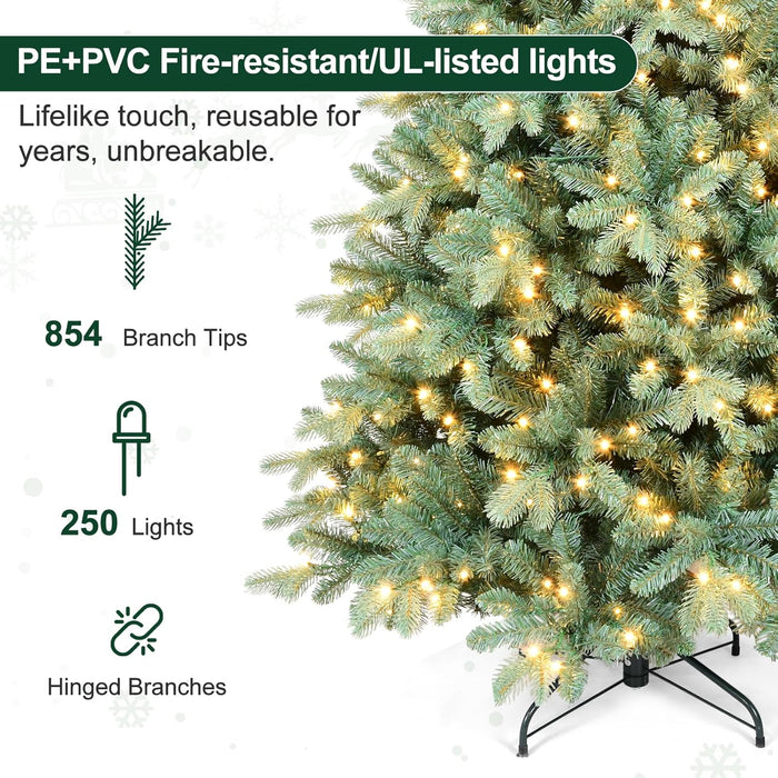 5ft Prelit Artificial Christmas Tree, Blue Spruce Xmas Tree with Hinged Branches for Easy Setup, Halloween Trees Tips with Lights for Home & Office Holiday Christmas Decor