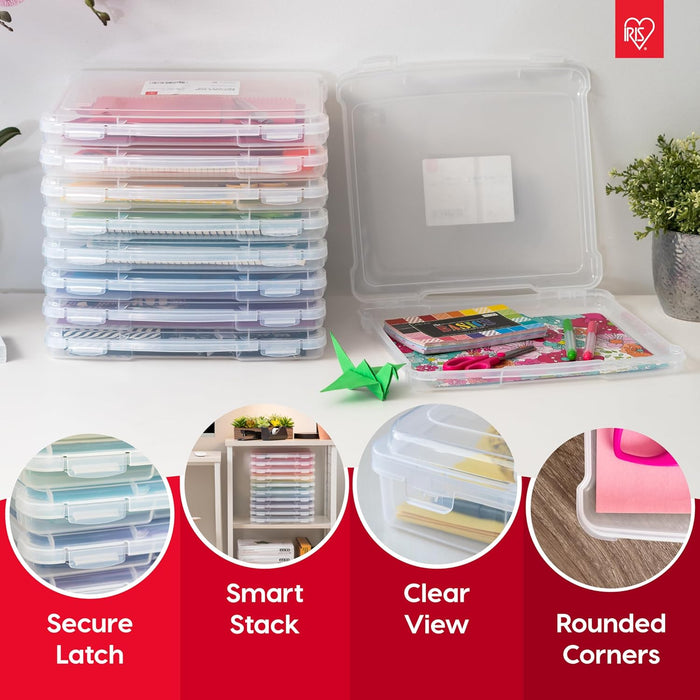 IRIS USA Board Game Storage Craft Organizer Box with Snap-Tight Latch Lid, 6-Pack Portable Plastic Case Bin for Puzzles, Magazines, Hobbies, Art Supplies, Fits 8.5" x 11" & A4 Papers, Thick, Clear