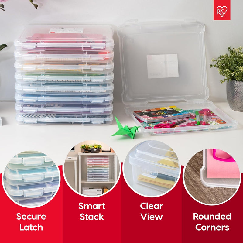 IRIS USA Board Game Storage Craft Organizer Box with Snap-Tight Latch Lid, 6-Pack Portable Plastic Case Bin for Puzzles, Magazines, Hobbies, Art Supplies, Fits 8.5" x 11" & A4 Papers, Thick, Clear