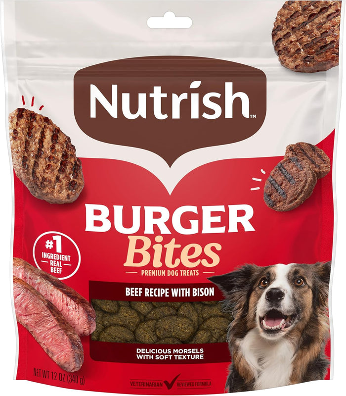 Nutrish Burger Bites Beef Recipe with Bison Premium Dog Treats, 12 oz. Pouch, Packaging May Vary (Rachael Ray)