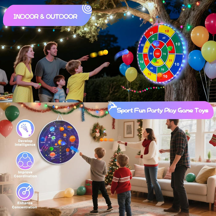 2 in 1 29" Large LED Dart Board for Kids 8-12 Games with LED Sticky Balls, Indoor & Outdoor Games for Kids 8-12, Board Games for Kids