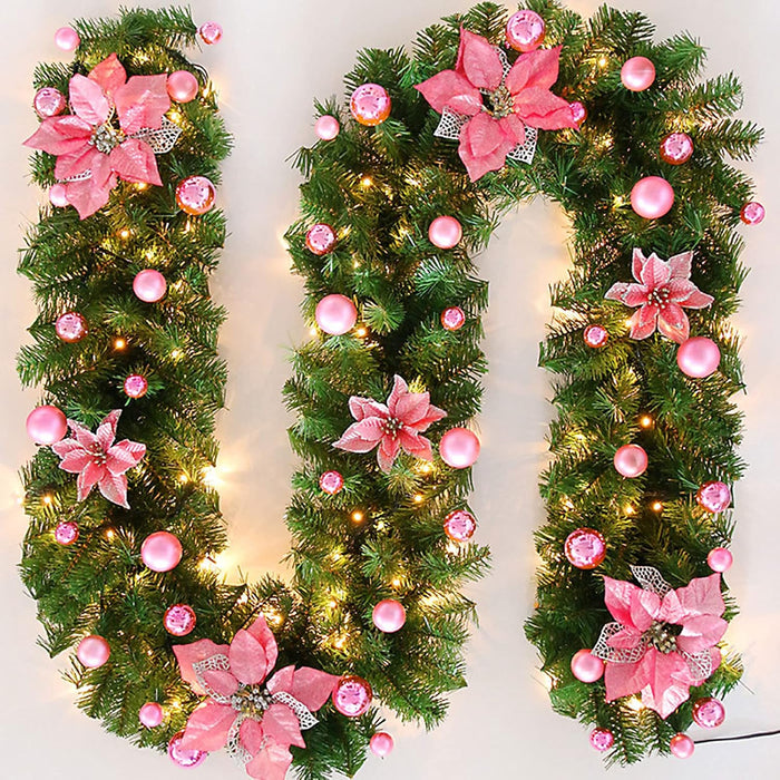 HIIXHC Christmas Illuminate Garland, 9 ft Rattan Artificial Flower Vine Plants Outdoor Decorations, Pre-Lit Battery Operated (Battery Not Included)