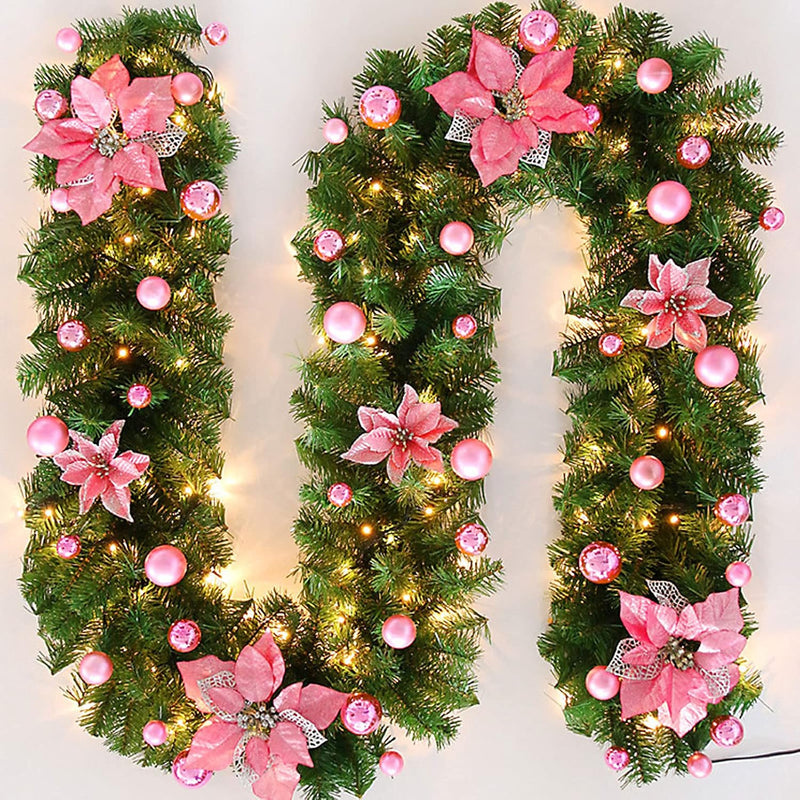 HIIXHC Christmas Illuminate Garland, 9 ft Rattan Artificial Flower Vine Plants Outdoor Decorations, Pre-Lit Battery Operated (Battery Not Included)