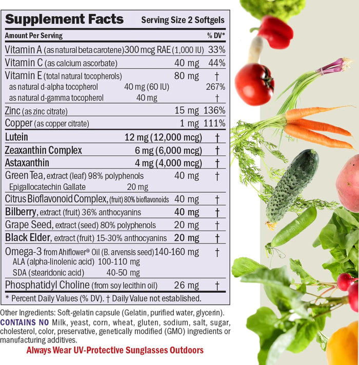 ANDREW LESSMAN Ultimate Eye Support with Astaxanthin 180 Softgels - 12mg Lutein, 6mg Zeaxanthin, 4mg Astaxanthin, Bilberry. Key Nutrients to Support Eye Health, Promote Healthy Vision. No Additives