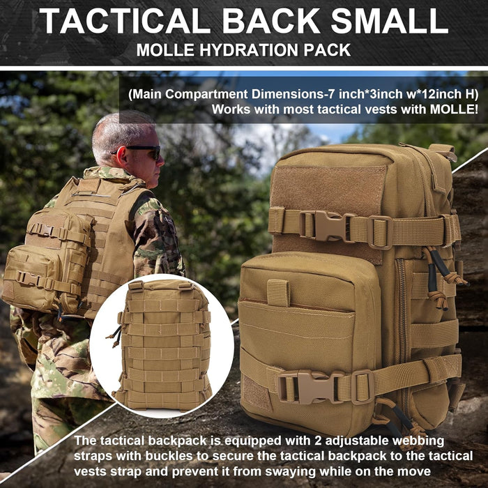 GZ XINXING Tactical Hydration Backpack, Outdoor Water Backpack Carrier Pack for Vest Backpack, Holds 1.5L Water Bladder, Mini MOLLE Tactical Backpack for Hiking, Biking, Running, Climbing
