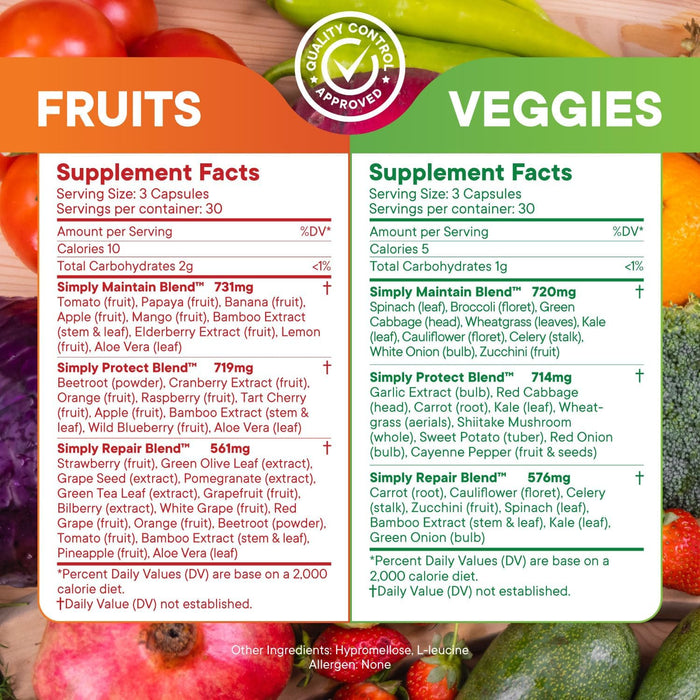 Simply Nature's Pledge - Packed with Over 40 Different Fruits & Vegetables - Made with Whole Food Superfoods - with Aloe Vera – 100% Soy Free - 90 Count (Pack of 2)