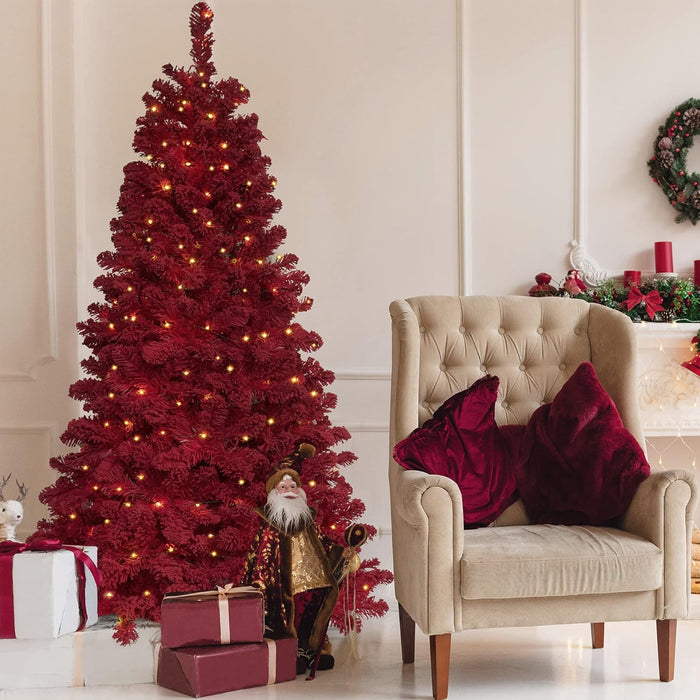 KI Store Flocked Red Christmas Tree 6ft Artificial Xmas Tree with Flocking Red Snow Unlit for Voluntines Day Xmas Decor