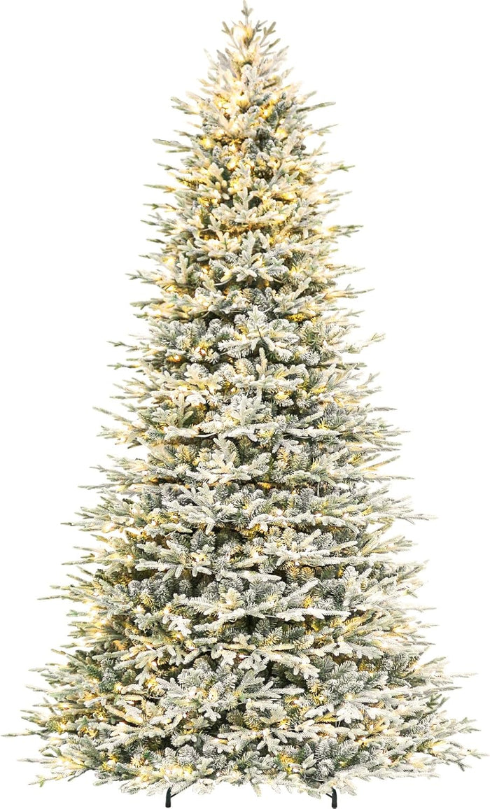 Hykolity 7.5 ft Prelit Artificial Christmas Tree, 2933 PE&PVC Branch Tips, 450 Warm White LED Lights, Metal Stand and Hinged Branches
