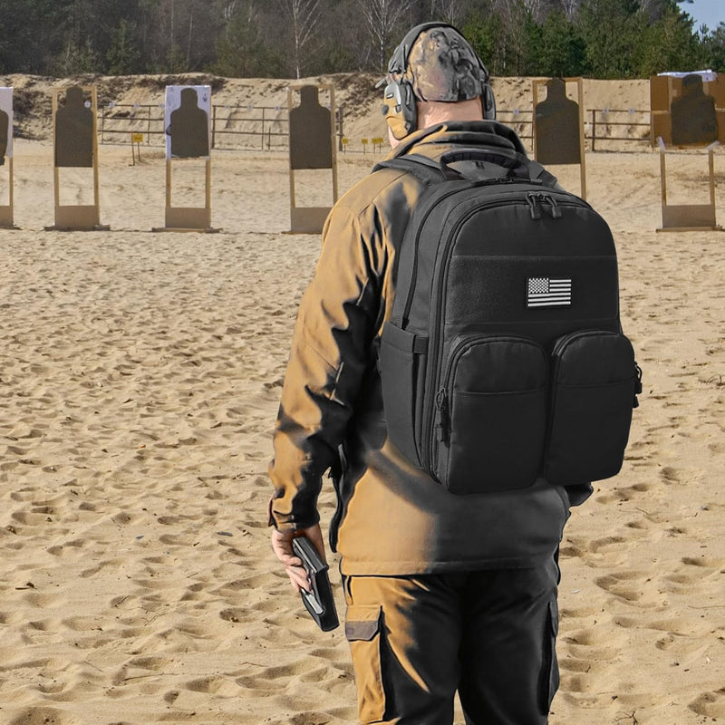 CVLIFE Tactical Range Backpack for Handguns, Shooting Backpack with Pistol Cases, Daypack with Removable Divider for Men (BLACK, regular)