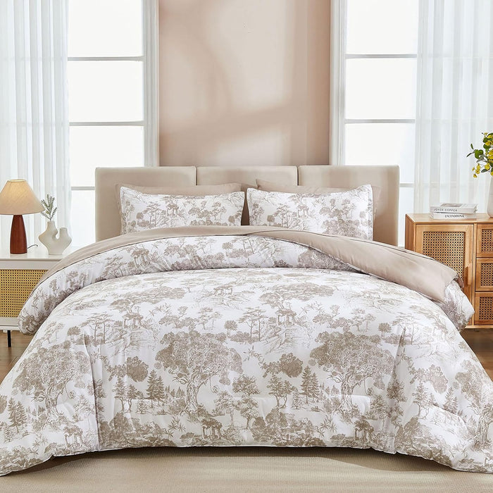 DJY Blue Comforter Set Full, 7 Pieces Full Size Flower Comforters with Sheets Elegant Plants Print Bed in a Bag Soft Microfiber Reversible Complete Bedding Sets for All Season