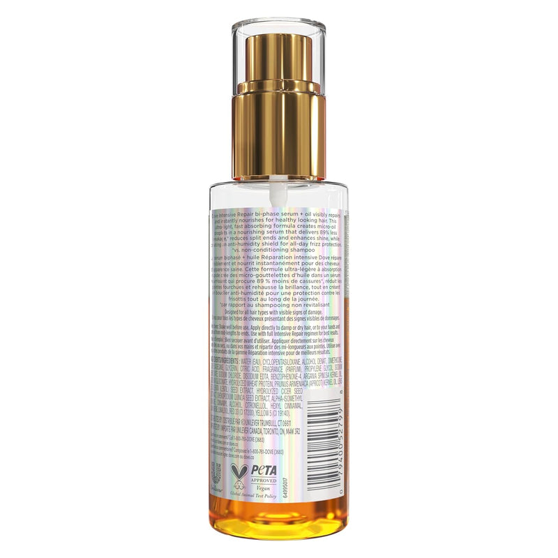 Dove Damage Therapy Intensive Repair with Amino Serum Bi-Phase Serum + Oil Hair Spray for Shine, Frizz Control, and Split Ends 3.9 oz