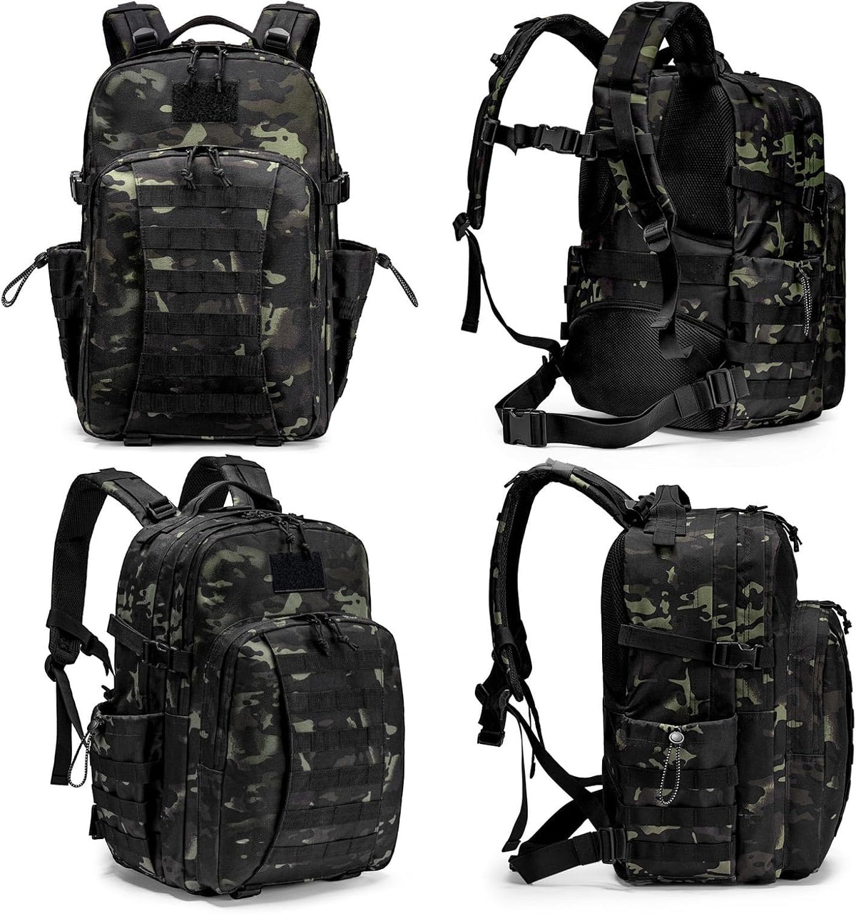 Tactical Backpack for Men, Military Army Rucksack 40L Large Molle Army Assault Pack with Bottle Holder, Day Pack Bug out Bag Survival Backpack for Hiking, Hunting, Travel, Camping, Black Camo