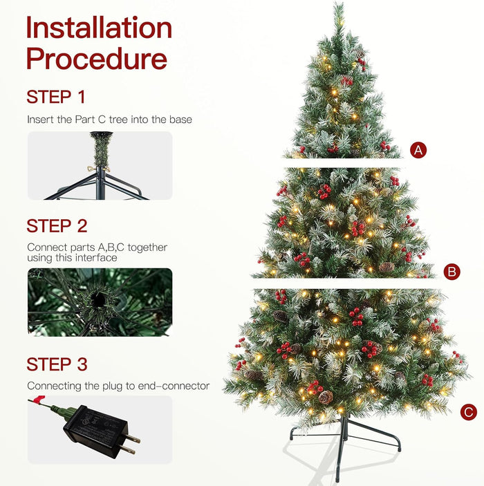 Pre-Lit Artificial Christmas Tree with Lights 6ft - Arbol De Navidad Con Luces, Holiday Party Decorations Indoor with 874 Branch Tips and 250 Warm Lightsm, Easy Assembly, Metal Reinforced Base