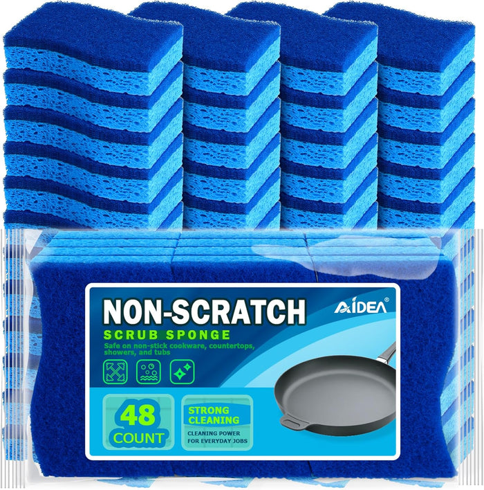 AIDEA Non Scratch Scrub Sponge, 24Count, Sponges for Dishes, Sponges Kitchen, Cleaning Sponge, Cleans Fast Without Scratching, Stands Up to Stuck-on Grime, Cleaning Power for Everyday Jobs
