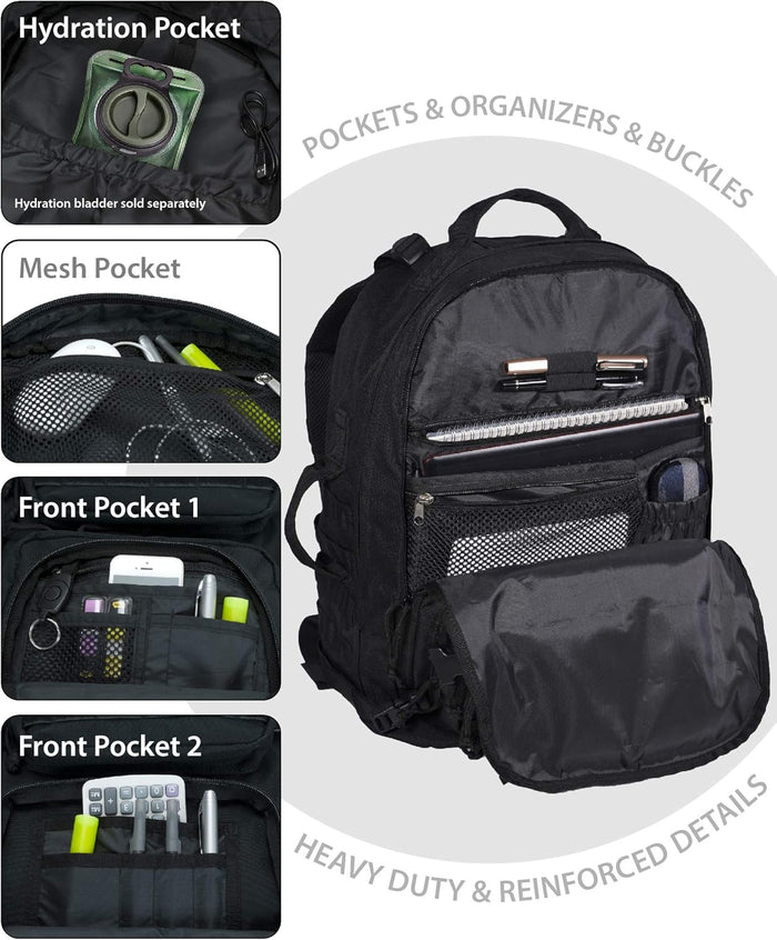 Rockland Military Tactical Laptop Backpack, Black, Large
