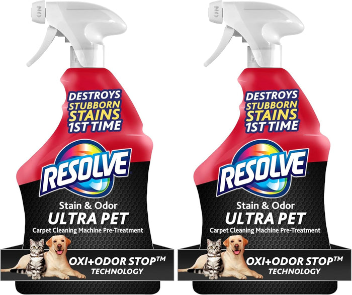 Resolve Ultra Pet Odor and Stain Remover Spray – Carpet Cleaner for Cat and Dog Urine and Poop, 32oz
