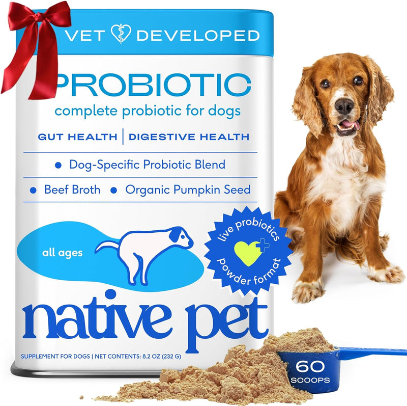 Native Pet Probiotics for Dogs - Dog Probiotics Powder for Digestive Health, Gut Support, & Immune Boost – Vet-Formulated Powder for Maximum Potency with Digestive Enzymes & Prebiotics - 30 Scoops