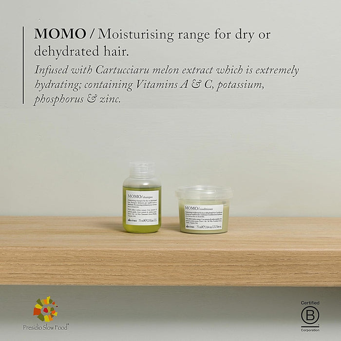 Davines MOMO Moisturizing Shampoo & Conditioner for Dry, Dehydrated Hair, Add Softness & Shine, Detangling Formula