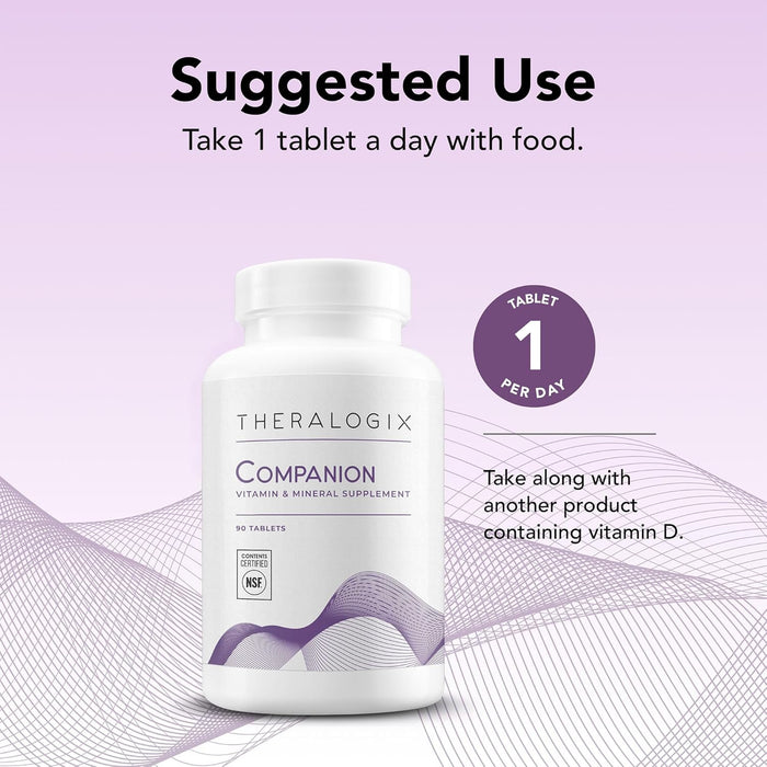 Theralogix Companion Multivitamin & Mineral Supplement - 90-Day Supply - Supplement for Women & Men Without Iron, Vitamin D, or Vitamin K - B Vitamins, Zinc & Magnesium - NSF Certified - 90 Tablets
