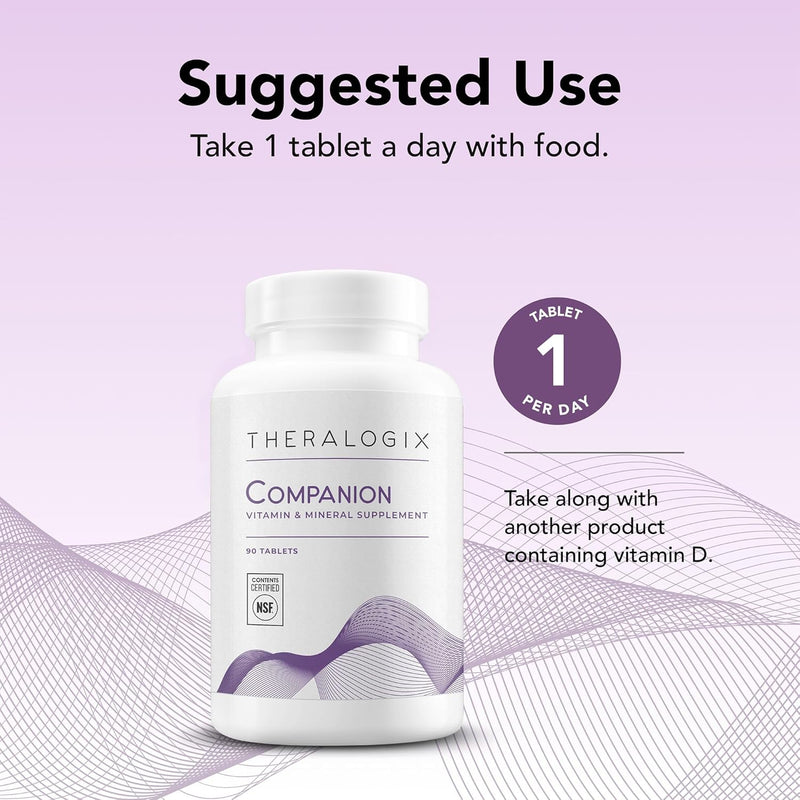 Theralogix Companion Multivitamin & Mineral Supplement - 90-Day Supply - Supplement for Women & Men Without Iron, Vitamin D, or Vitamin K - B Vitamins, Zinc & Magnesium - NSF Certified - 90 Tablets