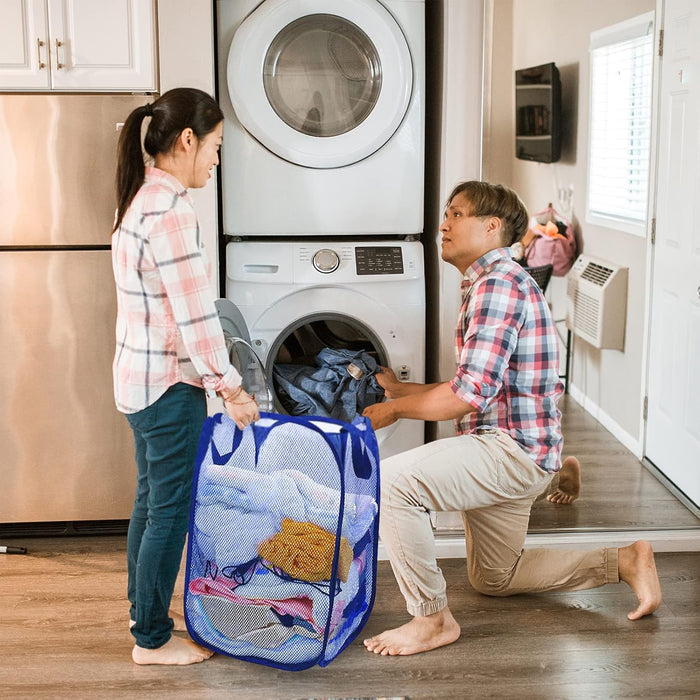 Collapsible Pop Up Laundry Hamper, Mesh Foldable Laundry Basket, Extra Large - 28" x 16" x 16" (Blue)