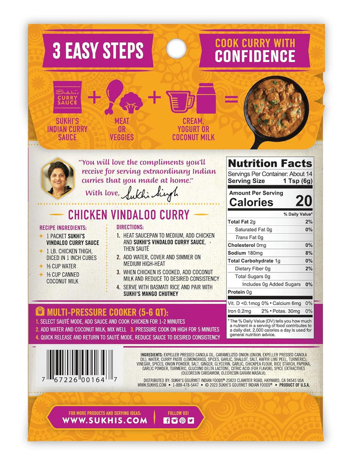 Sukhi's Indian Curry Paste - Vindaloo Masala Sauce 3oz (Pack of 6) 84 Servings - Gluten Free Indian Food Indian Curry Sauce with Indian Spices