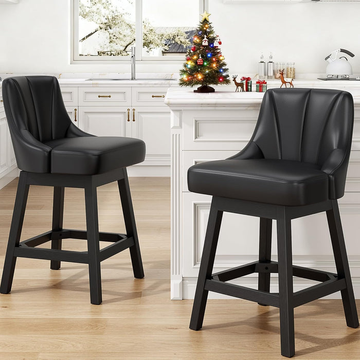 Swivel Bar Stools Set of 2, 26" Fabric Upholstered Counter Height Barstools, Modern Kitchen Island Chairs with Back and Solid Wood Legs for Home Bar Dining Room, Dark Grey