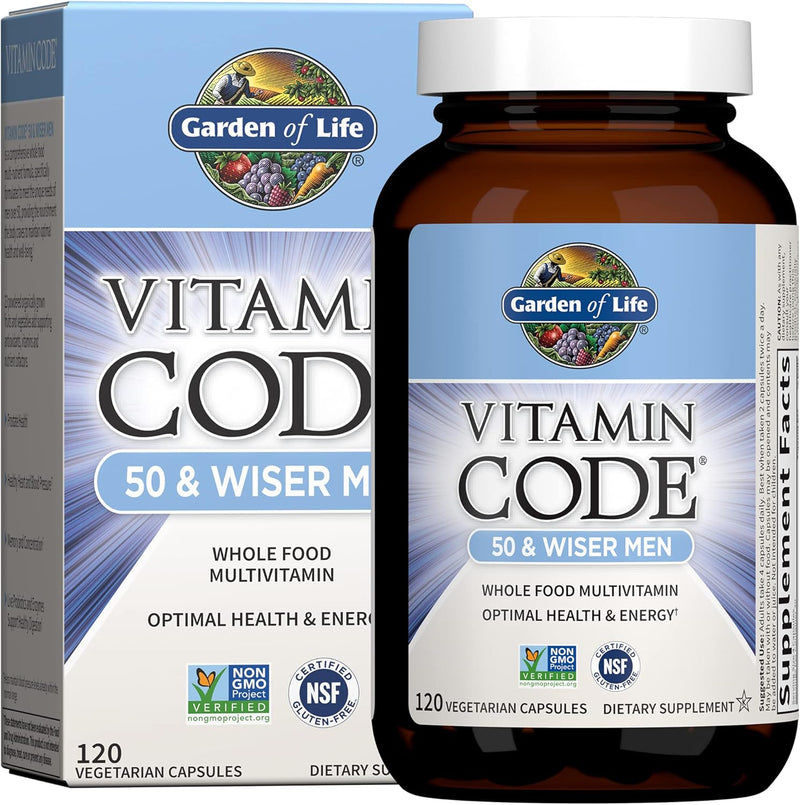 Garden of Life Multivitamin for Men - Vitamin Code 50 & Wiser Men's Raw Whole Food Vitamin Supplement with Probiotics, Vegetarian, 240 Capsules
