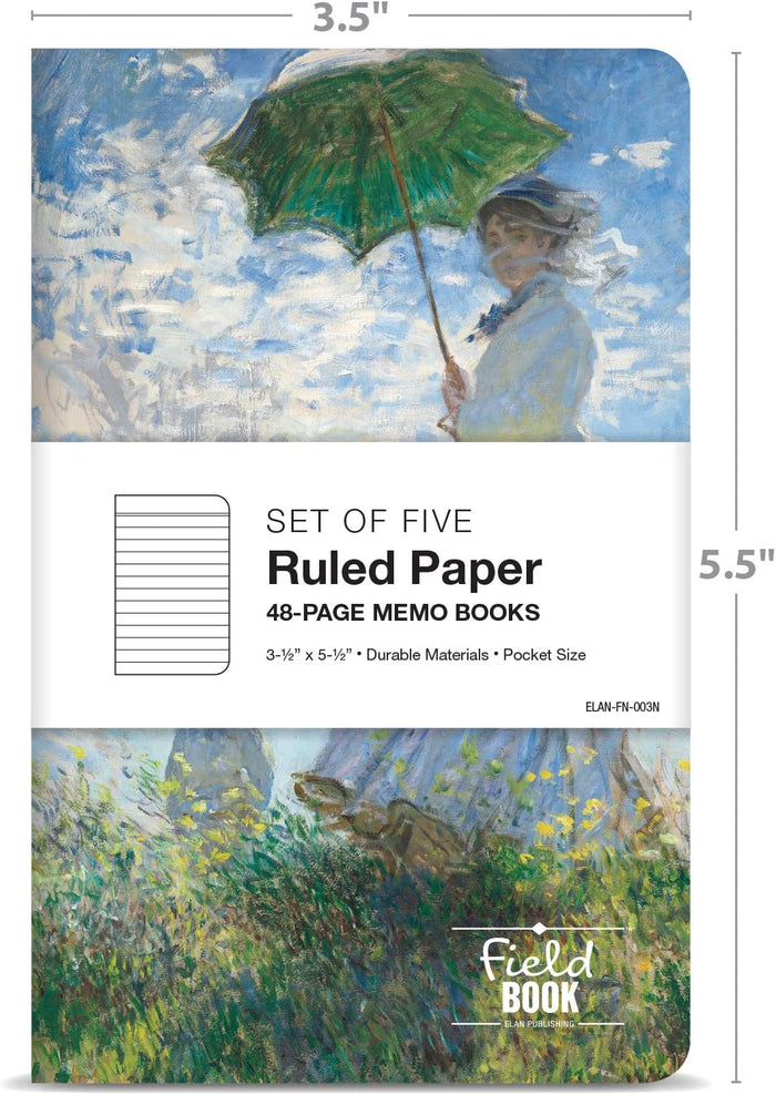 Elan Publishing Company Field Notebook - 3.5"x5.5" - MONET Patterns - Lined Memo Book - Pack of 5