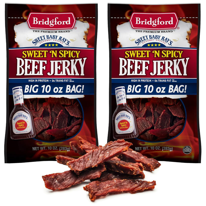 Bridgford Sweet Baby Ray’s Beef Jerky Original 10 oz Pack of 3 - High Protein Healthy Snacks for Your Dietary Preferences - Ready-to-Eat Beef Jerky for On-the-Go Snacking and Busy Lifestyles