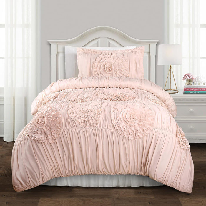 Lush Decor 3 Piece Serena Comforter Set, Queen, Ivory