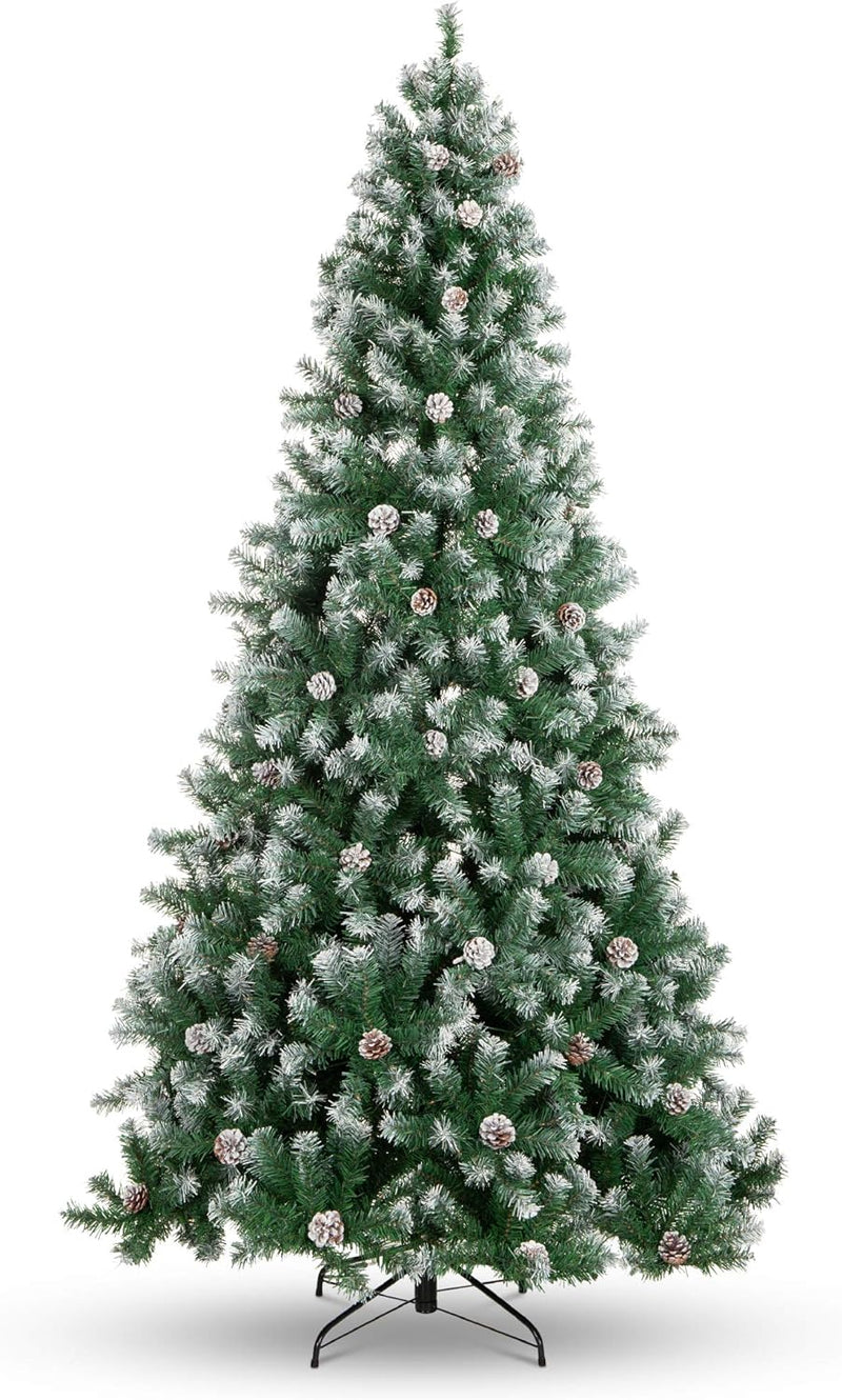 Best Choice Products 6ft Pre-Decorated Holiday Christmas Tree for Home, Office, Party Decoration w/ 1,000 PVC Branch Tips, Partially Flocked Design, Pine Cones, Metal Hinges & Base
