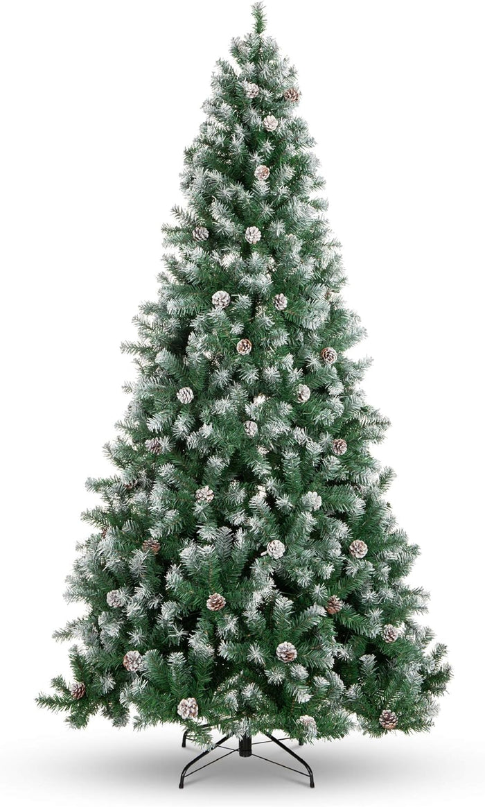Best Choice Products 6ft Pre-Decorated Holiday Christmas Tree for Home, Office, Party Decoration w/ 1,000 PVC Branch Tips, Partially Flocked Design, Pine Cones, Metal Hinges & Base