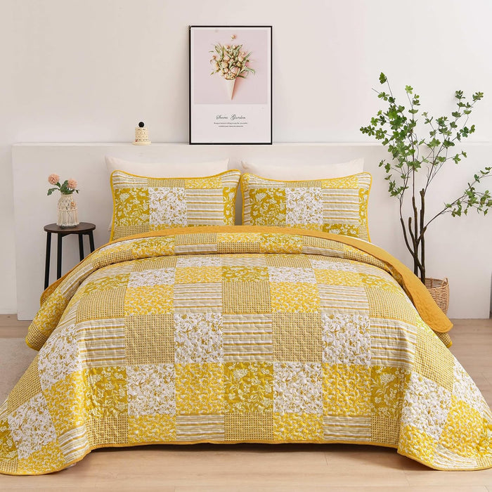 Mybedsoul Purple Quilt Set Queen Size,3 Pieces Boho Floral Plaid Bedspread Coverlet Set for All Season,Patchwork Reversible Bedding Set Queen 90"x96"