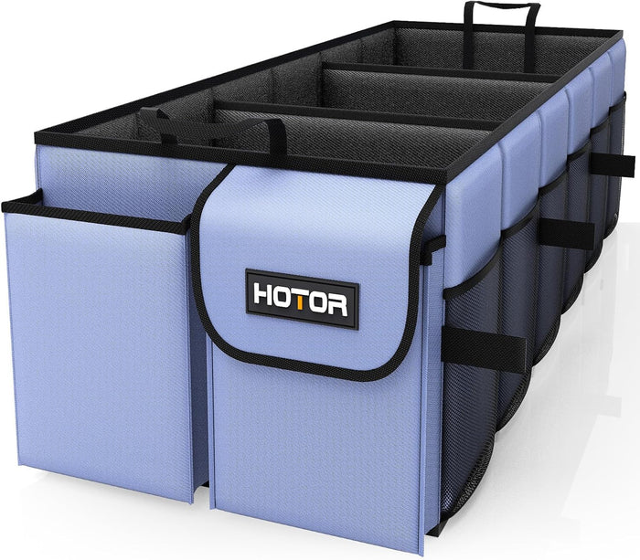 HOTOR Trunk Organizer - Car Organizer, Foldable Trunk organizer for SUVs & Sedans, Sturdy Car Organization for Car Accessories, Tools, Sundries, Black, 2 Compartments, 21.3"×12.6"×10.6"