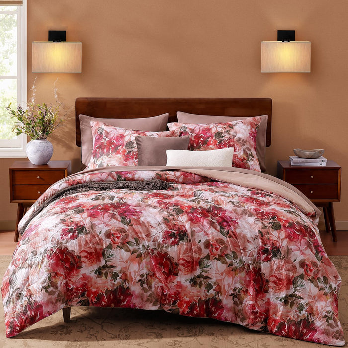 CASAAGUSTO Queen Comforter Set, 7 PCS Green Butterfly Floral Comforter Set with Flowers Leaves Pattern, Soft Seersucker Design All Season Queen Size Bedding Set(90"X90")